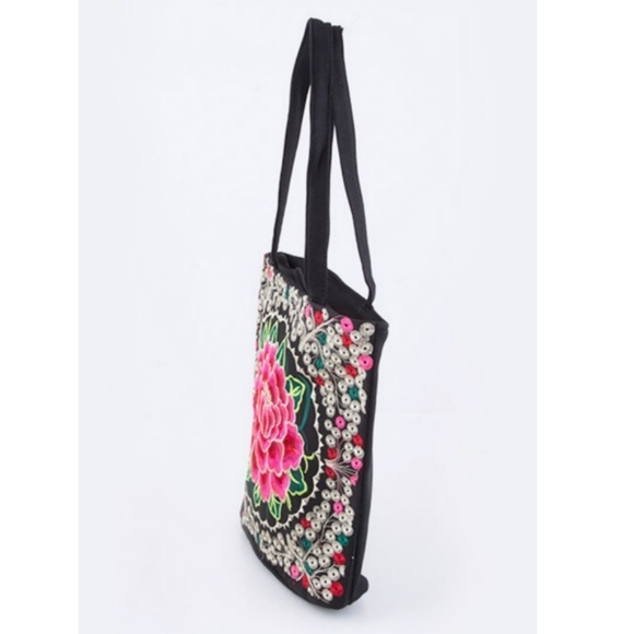 Tibetan Embroidered Flower Tote - Picture 4 of 5